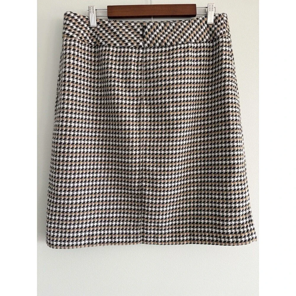 Talbots Houndstooth Pencil Skirt Tan Black Gray Womens 12 Career Office Preppy